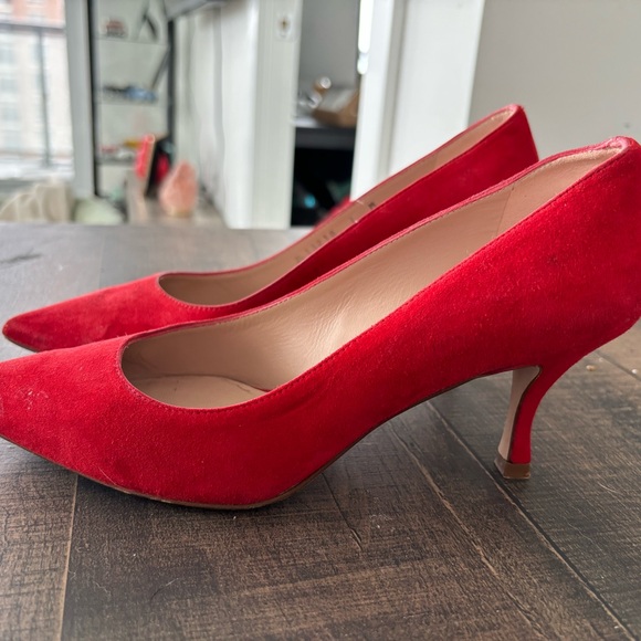 Stuart Weitzman suede candy apple red kitten heels - Picture 4 of 5